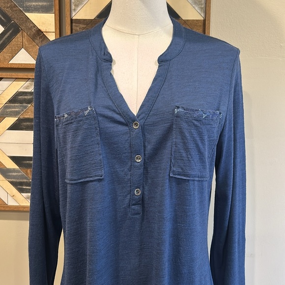 Ibex Merino Wool Long Sleeve V-Neck Top Blue Medium *As-Is* - Picture 2 of 9